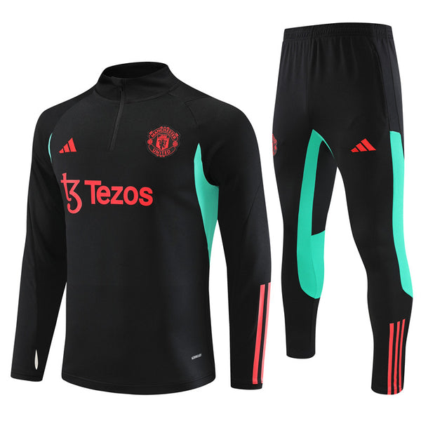 MANCHESTER UNITED 1/2 ZIP BLACK/WATER GREEN